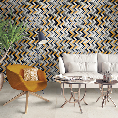 patterned tile focal wall in living area