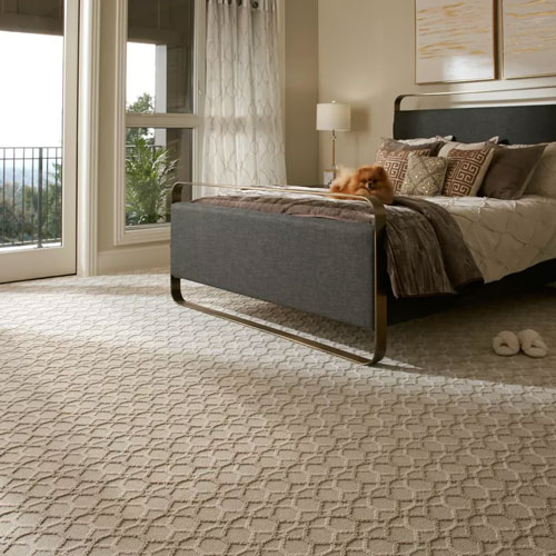 patterned carpet in bedroom