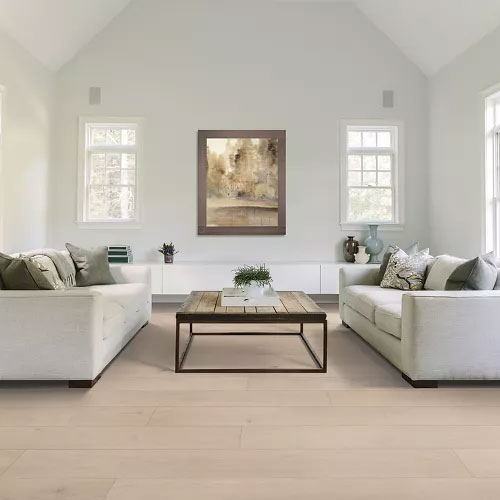 living room with white oak hardwood flooring 