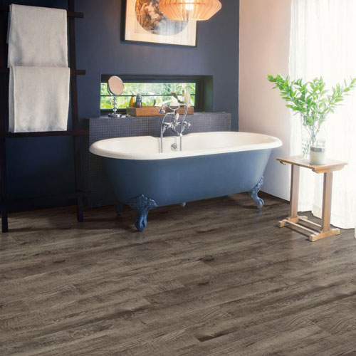 wood-look, waterproof luxury vinyl in bathroom