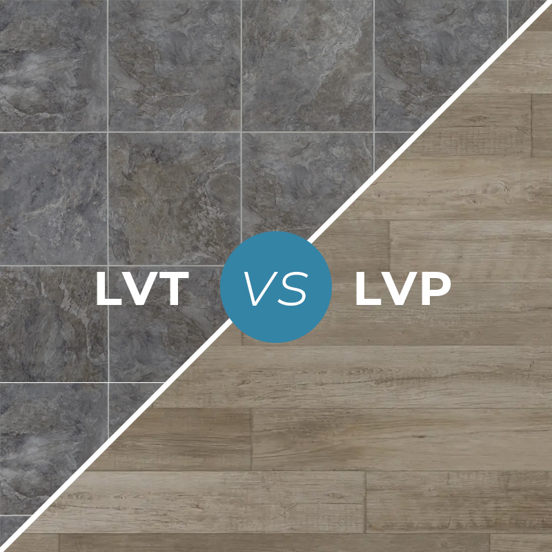 side by side comparison showing difference in appearance for lvt and lvp with text that reads lvt vs lvp 