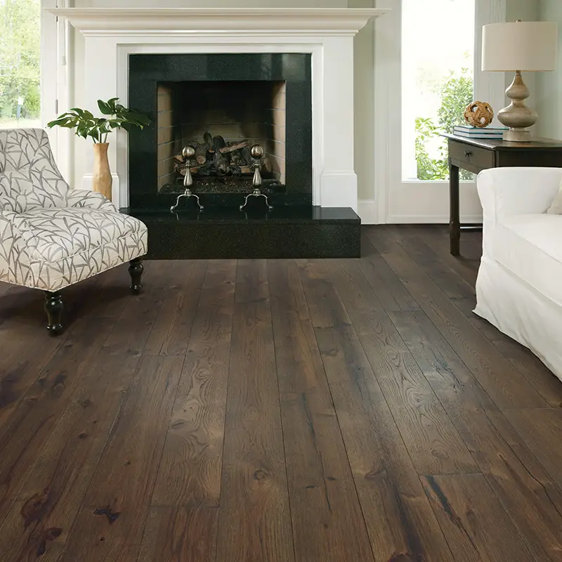 dark timeless hardwood flooring in living room 
