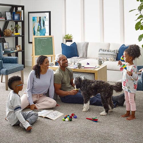 kid-friendly carpet in a play area 