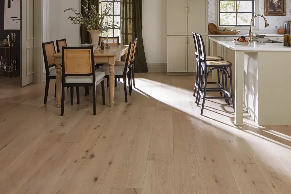 light colored oak flooring in a dining area 