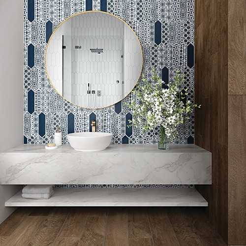 patterned tile wall backsplash