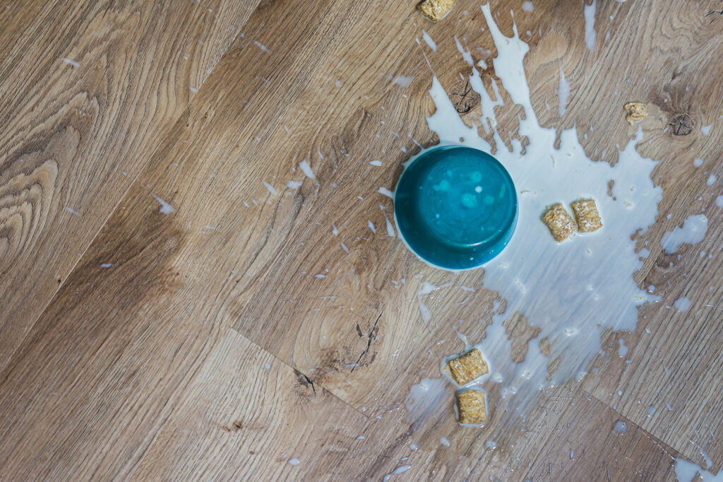 cereal spilled on resilient flooring